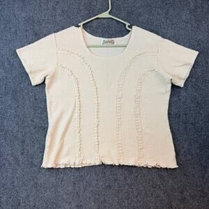Zarella Beige Textured Cotton Top M Short Sleeve 100% Cotton